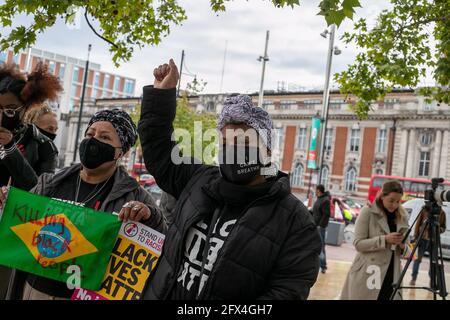 LLONDON, ENGLAND, MAY 25 2021, People attend Stand Up To Racism demonstration on Windrush Square in Brixton to mark the one year anniversary of the death of George Floyd, (Credit: Lucy North | MI News) Credit: MI News & Sport /Alamy Live News Stock Photo