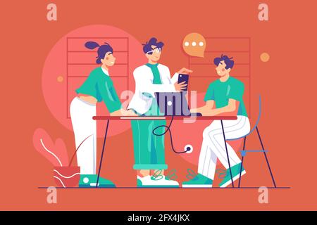 Working team in company office Stock Vector