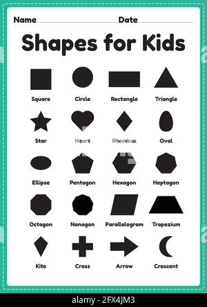 Shapes for toddlers printable page for preschool and kindergarten kids to learn basic symbols for educational activities Stock Vector
