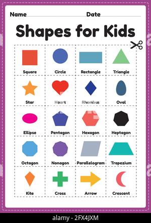 Basic shapes for kids printable page for preschool and kindergarten children to learn basic symbols for educational activities Stock Vector