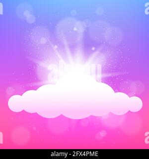 cloud and sun rays on pink summer background Stock Vector