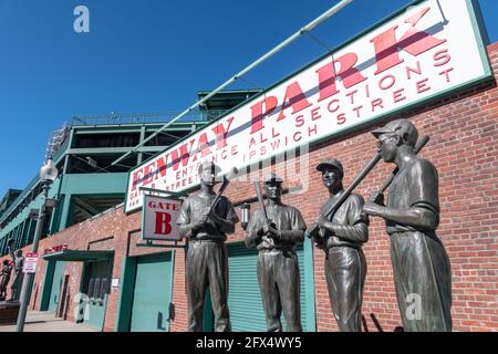 Statue of Red Sox players 'The Teammates' by sculptor Toby Mendez outside Fenway Park, Boston MA