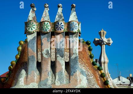 Barcelona. Catalonia. Spain. Casa Batllo is a renowned building located in the center of Barcelona and is one of Antoni Gaudi´s masterpieces Stock Photo