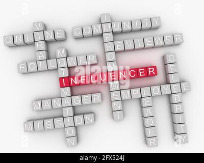 3d Max Influencer word cloud concept. Influencer marketing. Stock Photo