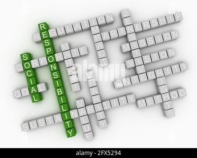 3d Social Responsibility word cloud on a white background. Stock Photo