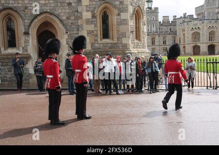 Queens Guards in Windsor Castle, England, UK Stock Photo
