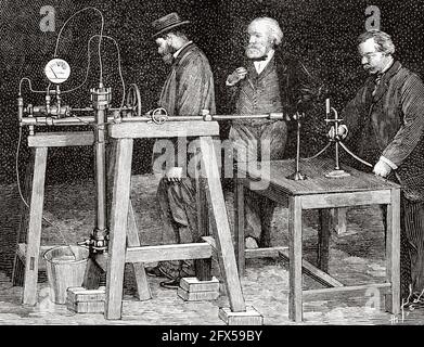 On the spectra of oxygen at high temperatures. Apparatus for high pressure experiments. Old 19th century engraved illustration from La Nature 1893 Stock Photo