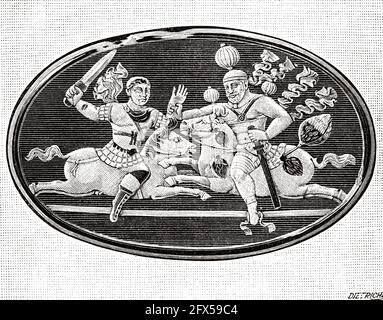 Cameo from the cabinet of medals at the National Library of France. Old 19th century engraved illustration from La Nature 1893 Stock Photo