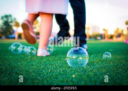 Bubbles fall around Stock Photo