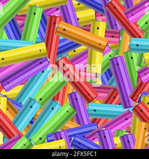 Colorful Realistic Detailed 3d Battery Seamless Pattern Background Full Power and Empty Concept. Vector illustration Stock Vector