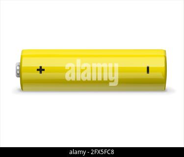 Realistic 3d yellow battery, environmental alternative energy. vector illustration. Batteries type AA Stock Vector