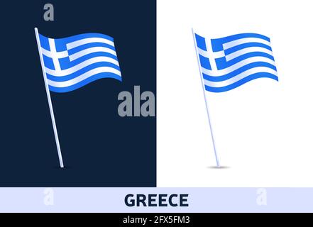 greece vector flag. Waving national flag of Italy isolated on white and dark background. Official colors and proportion of flag. Vector illustration. Stock Vector