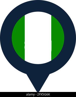 nigeria flag and map pointer icon. National flag location icon vector design, gps locator pin. vector illustration Stock Vector