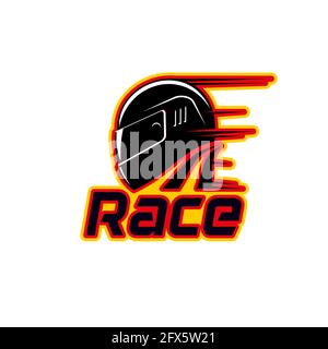 Racing helmet icon of motorcycle or car sport races and club vector emblem. Rally and engine motors championship and speedway racing and custom garage Stock Vector