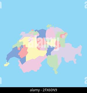 Colorful political map of Switzerland. Administrative divisions ...