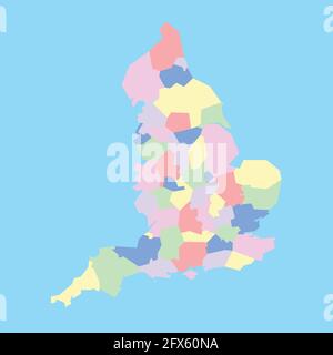 vector map of England's ceremonial counties to study Stock Vector