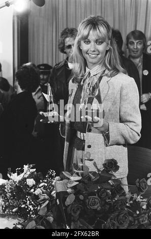 Arrival of singer Olivia Newton John at Schiphol Airport; Olivia Newton John in the press room, November 24, 1978, arrivals, singers, The Netherlands, 20th century press agency photo, news to remember, documentary, historic photography 1945-1990, visual stories, human history of the Twentieth Century, capturing moments in time Stock Photo