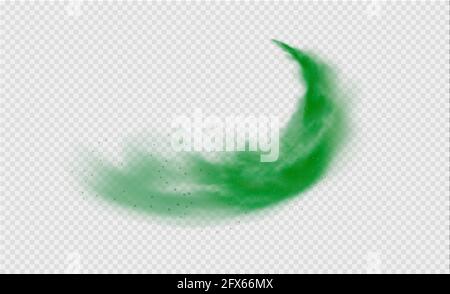 Green fog or smoke. Green dust with particles. Smoke or dust isolated on transparent background. Abstract mystical gas. Vector illustration. Stock Vector