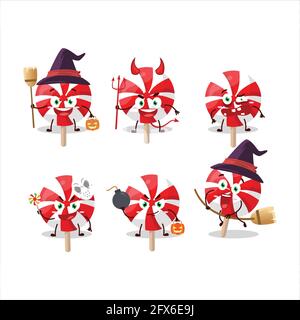 Halloween expression emoticons with cartoon character of red white peppermint lolipop. Vector illustration Stock Vector