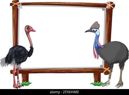 Empty banner with ostrich on white background illustration Stock Vector