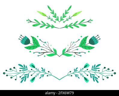 Set of spacers with tribal twig. Vector nature design elements. Folk plant text delimiters for articles, invitations and cards. Natural design element Stock Vector