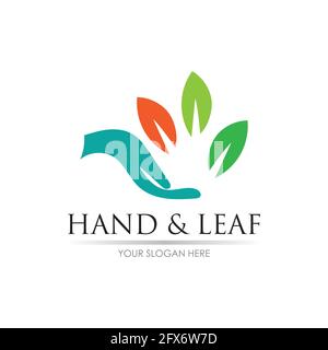 hand and leaf logo vector illustration design template Stock Vector