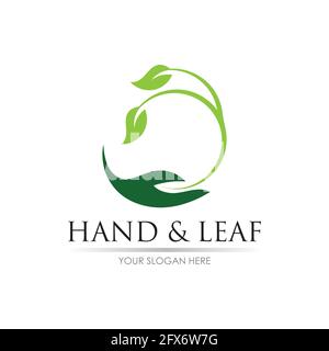 hand and leaf logo vector illustration design template Stock Vector