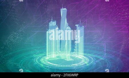 cg industry 3d illustration, wireframe urban buildings 3d renders Stock ...