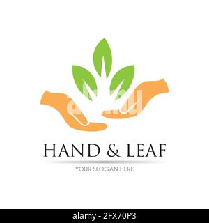 hand and leaf logo vector illustration design template Stock Vector