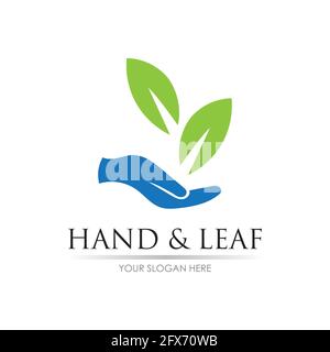 hand and leaf logo vector illustration design template Stock Vector