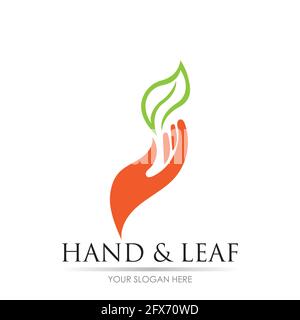 hand and leaf logo vector illustration design template Stock Vector