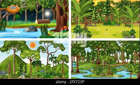 Four different nature horizontal scenes illustration Stock Vector