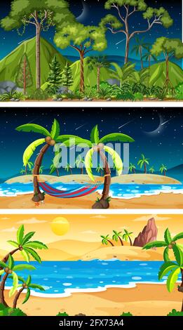 Three different nature horizontal scenes illustration Stock Vector