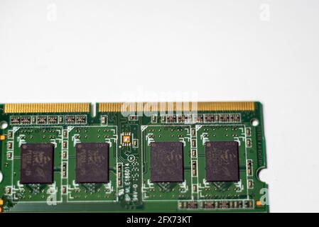 Details of computer memory computer RAM, system, main memory, random access memory, internal memory, onboard, computer detail, closeup. Stock Photo