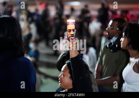 New York, USA. 25th May, 2021. People attend a rally to mark the one-year anniversary of George Floyd's death in New York, the United States, May 25, 2021. Credit: Wang Ying/Xinhua/Alamy Live News Stock Photo
