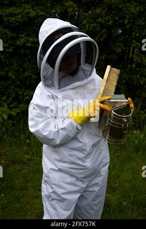 Lady Beekeeper Stock Photo