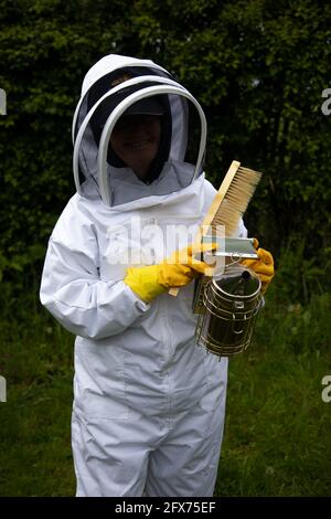 Lady Beekeeper Stock Photo