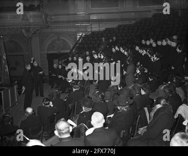 The promotion to Cadet Lieutenant and deployment of Cadets of the Salvation Army takes place in the Amsterdam Concertgebouw. Their course name is The Warriors I.Commissioner Charles H. Durman leads this ceremony., February 24, 1947, religion, The Netherlands, 20th century press agency photo, news to remember, documentary, historic photography 1945-1990, visual stories, human history of the Twentieth Century, capturing moments in time Stock Photo