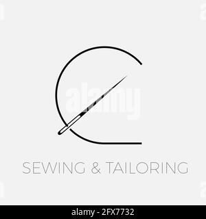 Vector abstract logo, needle and thread for sewing, concept of tailoring and sewing Stock Vector