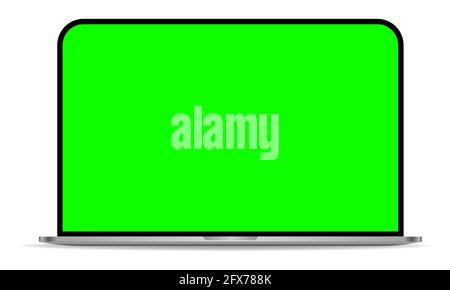 Grey laptop with green screen. Chromakey space on screen of personal computer. Stock Vector
