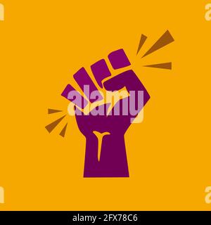 Vector raised hand.Concept of revolution or protest. Closed fist on yellow background Stock Vector
