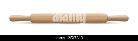 Wooden rolling pin isolted on white background. Vector realistic wood kitchen utensils design element Stock Vector