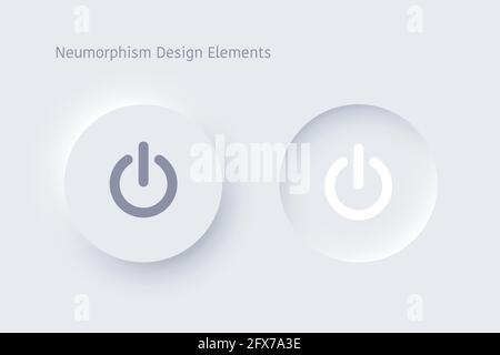 Editable neumorphism on off round shape power button set. Circle objects for website, mobile menu, navigation and application. Realistic vector design Stock Vector