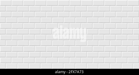 White metro tiles seamless background. Subway brick horizontal pattern for kitchen, bathroom or outdoor architecture vector illustration. Glossy build Stock Vector