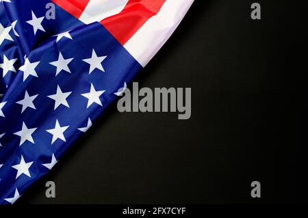 American flag on a black background with a place for an inscription. Stock Photo