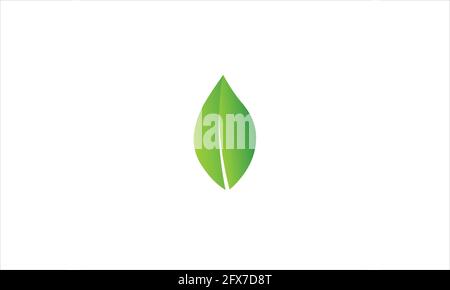 green leaf icon logo in flat design  vector template illustration Stock Vector