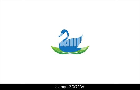 Duck on green Leaf icon Logo in flat design vector illustration Stock Vector