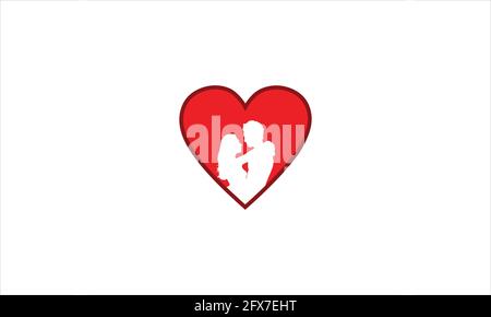 Romantic couple love in red  heart shape icon logo vector design  illustration Stock Vector