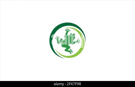 Green Frog in circle  Silhouette icon Logo design vector template illustration Stock Vector