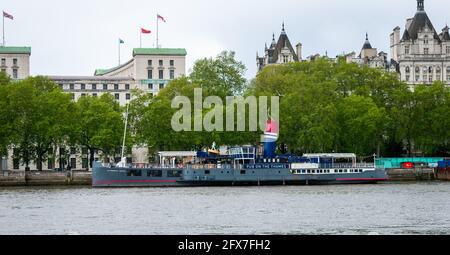 London. UK- 05.23.2021. The Tattershall Castle pub. A public house, bar, based on a converted ship moored on the River Thames. Stock Photo